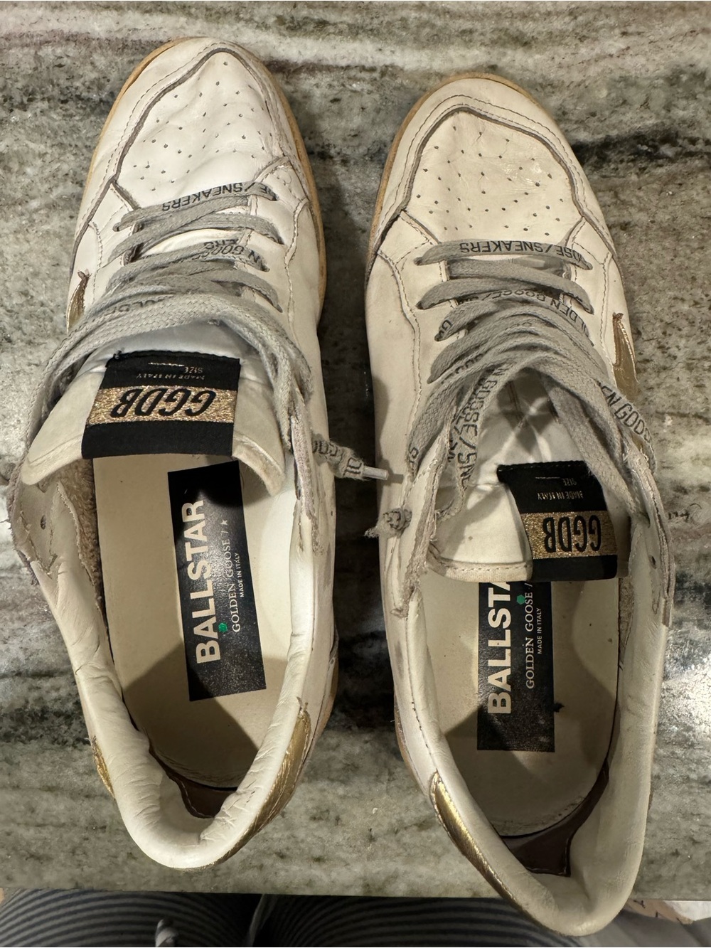 Golden Goose Ball Star Sneakers in White with Gold Accents
